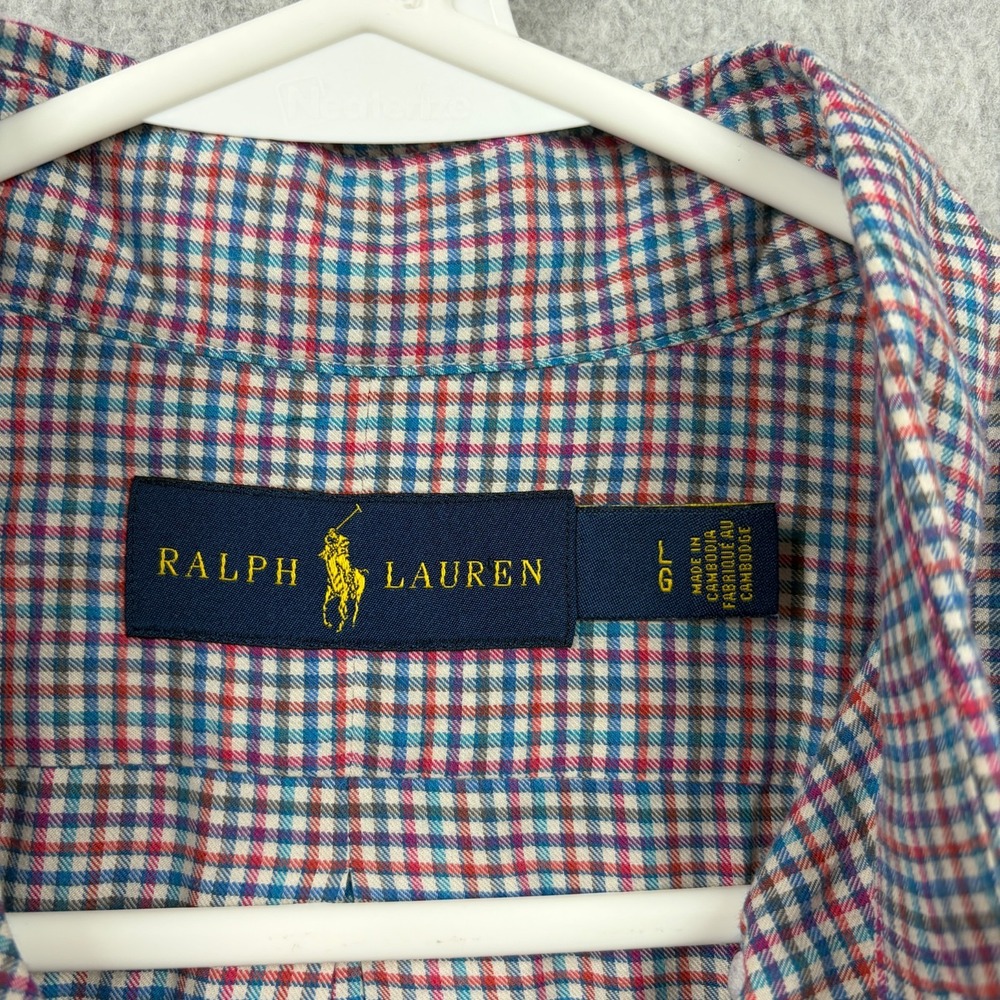 Ralph Lauren Shirt Mens Large Blue Red Tattersall Check Ivy Trad Button Down - Picture 4 of 9
